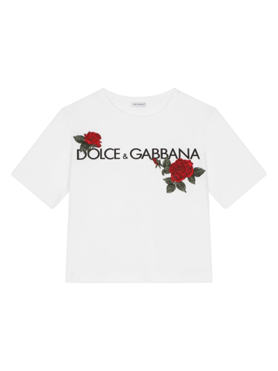 Dolce & Gabbana Logo-print Floral-appliqué T-shirt In White