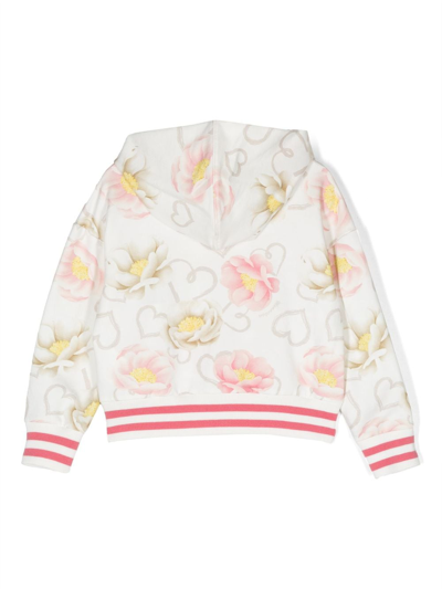 Monnalisa Floral-print Zip-up Jacket In White