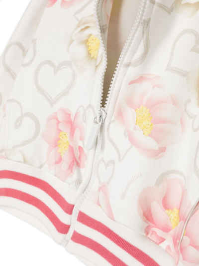 Monnalisa Floral-print Zip-up Jacket In White