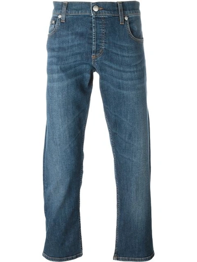Alexander Mcqueen Blue Denim Frayed Jeans In 4001 Blue Washed
