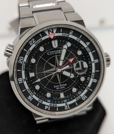 Pre-owned Citizen Endeavor Dual Time Sapphire Crystal Black Dial Men's Watch Bj7140-53e