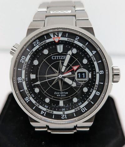 Pre-owned Citizen Endeavor Dual Time Sapphire Crystal Black Dial Men's Watch Bj7140-53e