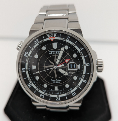 Pre-owned Citizen Endeavor Dual Time Sapphire Crystal Black Dial Men's Watch Bj7140-53e