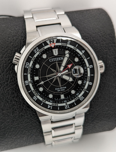 Pre-owned Citizen Endeavor Dual Time Sapphire Crystal Black Dial Men's Watch Bj7140-53e