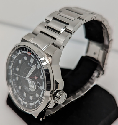 Pre-owned Citizen Endeavor Dual Time Sapphire Crystal Black Dial Men's Watch Bj7140-53e