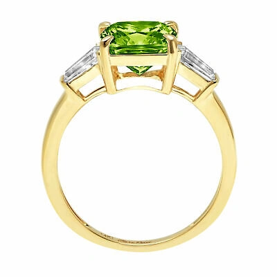 Pre-owned Pucci 3.5ct Cushion Peridot Gem 18k Yellow Gold 3 Stone Classic Wedding Bridal Ring In Green