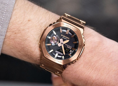 Pre-owned Casio G-shock Gm-b2100gd-5a 200m Wr Wrist Digital Unisex Watch Rose Gold Ak