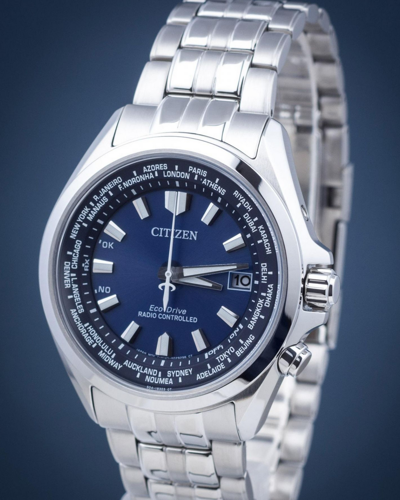 Pre-owned Citizen Cb0220-85l Blue Dial Radio Controlled World Time Men's Eco-drive Watch