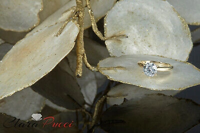 Pre-owned Pucci 2ct Round Designer Statement Bridal Classic Ring 14k Yellow Gold Real Moissanite In White/colorless