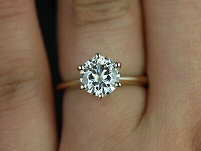 Pre-owned Pucci 2ct Round Designer Statement Bridal Classic Ring 14k Yellow Gold Real Moissanite In White/colorless
