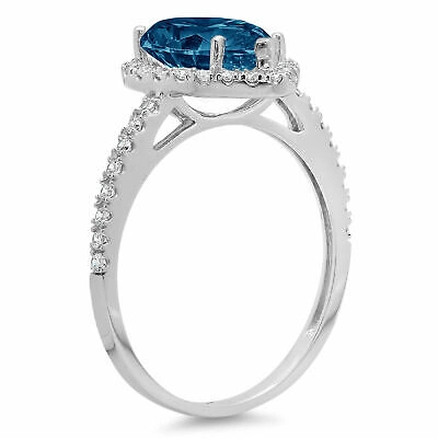 Pre-owned Pucci 2.45ct Pear Cut Halo Royal Blue Topaz Promise Bridal Wedding Ring 14k White Gold In D