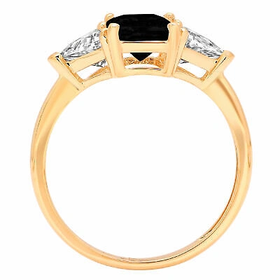 Pre-owned Pucci 3 Emerald Trillion 3stone Real Onyx Classic Designer Ring Solid 14k Yellow Gold