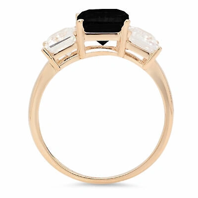Pre-owned Pucci 4 Emerald 3stone Natural Onyx Classic Bridal Designer Ring Solid 14k Yellow Gold