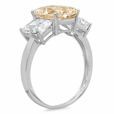 Pre-owned Pucci 4 Emerald 3 Stone Natural Morganite Classic Bridal Designer Ring 14k White Gold