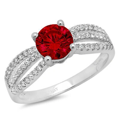 Pre-owned Pucci 1.25 Round Real Red Garnet Classic Bridal Statement Designer Ring 14k White Gold