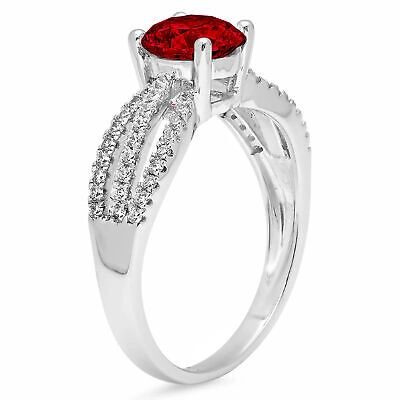Pre-owned Pucci 1.25 Round Real Red Garnet Classic Bridal Statement Designer Ring 14k White Gold