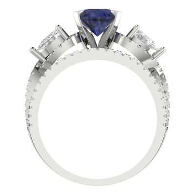 Pre-owned Pucci 2 Ct Round Pear 3 Stone Simulated Blue Sapphire Wedding Ring Set 14k White Gold