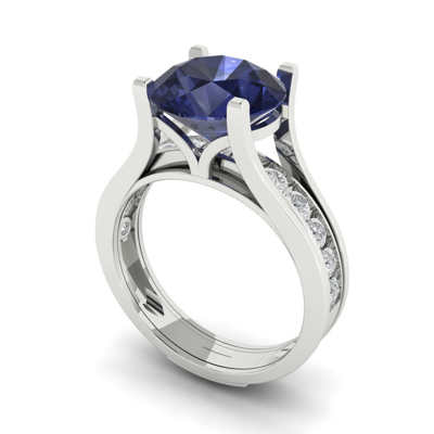 Pre-owned Pucci 2.89 Ct Round Simulated Blue Sapphire Wedding Ring Set Sliding 14k White Gold