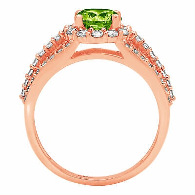 Pre-owned Pucci 1.98ct Round Halo Natural Peridot Classic Bridal Statement Ring 14k Pink Gold