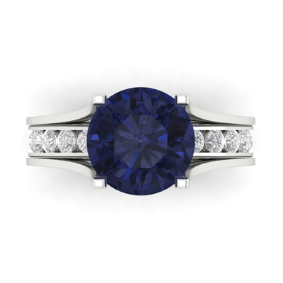 Pre-owned Pucci 2.89 Ct Round Simulated Blue Sapphire Wedding Ring Set Sliding 14k White Gold