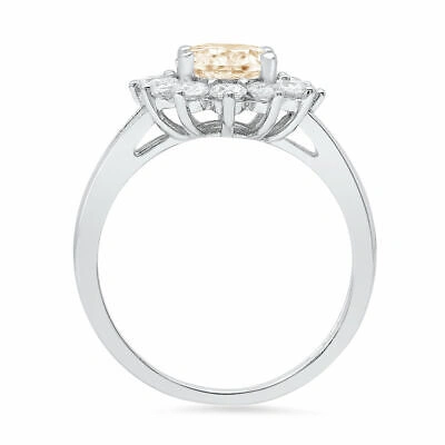 Pre-owned Pucci 2.36ct Oval Halo Real Morganite Classic Bridal Statement Ring 14k White Gold In D