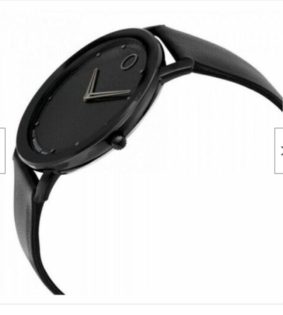 Pre-owned Movado Mens Black Sapphire, Leather Strap Swiss Museum Watch
