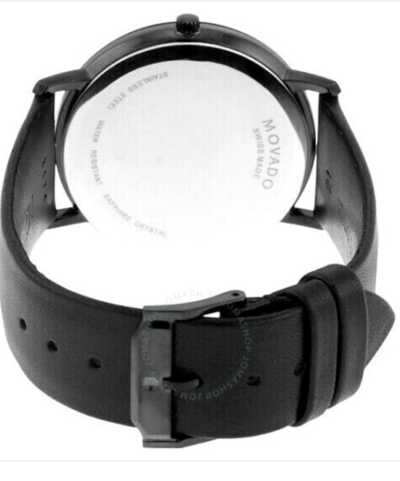 Pre-owned Movado Mens Black Sapphire, Leather Strap Swiss Museum Watch