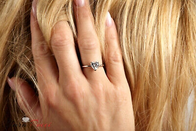 Pre-owned Pucci 1.ct Heart Designer Statement Bridal Classic Ring 14k White Gold Real Moissanite