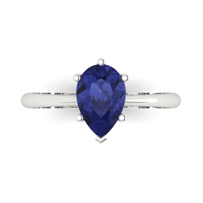 Pre-owned Pucci 2.0ct Pear Designer Statement Bridal Simulated Tanzanite Ring 14k White Gold