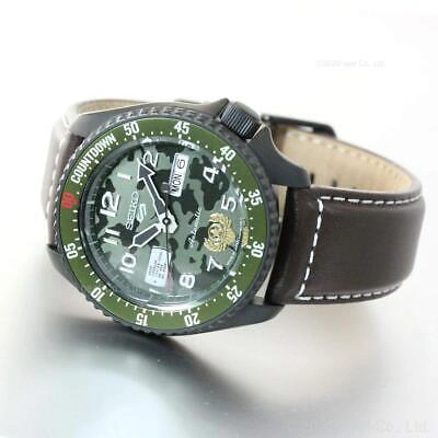 Pre-owned Seiko 5 Sports X Street Fighter V Guile Sbsa081 Automatic Men's Watch Leather