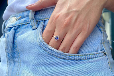 Pre-owned Handmade Sapphire Ring, 14k Oval Blue Sapphire Ring With Surrounding Diamonds,