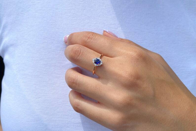 Pre-owned Handmade Sapphire Ring, 14k Oval Blue Sapphire Ring With Surrounding Diamonds,