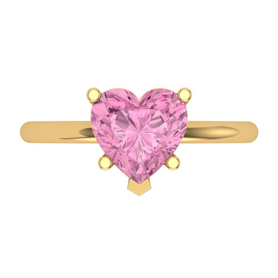 Pre-owned Pucci 2ct Heart Designer Statement Bridal Classic Pink Stone Ring 14k Yellow Gold