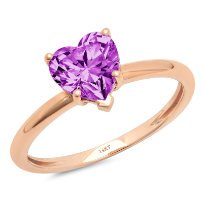 Pre-owned Pucci 1 Ct Heart Cut Designer Statement Bridal Classic Alexandrite Ring 14k Pink Gold In Purple