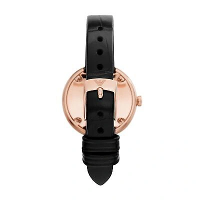 Pre-owned Emporio Armani Womens Wristwatch  Rosa Ar11356 Leather Black Gold Rose Swarovski
