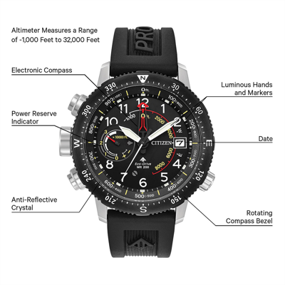 Pre-owned Citizen Promaster Altichron Eco Dr Black Dial Rubber Band Men's Watch Bn5058-07e