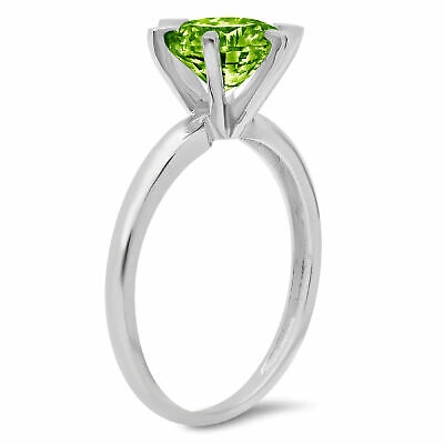 Pre-owned Pucci .5 Round Real Peridot Designer Statement Bridal Classic Ring 14k White Gold