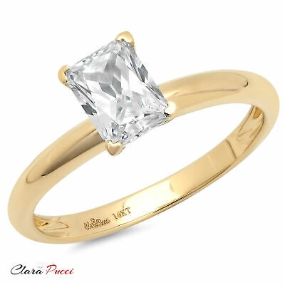 Pre-owned Pucci 1 Emerald Designer Statement Bridal Classic Ring 14k Yellow Gold Real Moissanite In White/colorless