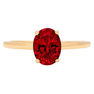 Pre-owned Pucci 1ct Oval Designer Statement Bridal Classic Real Red Garnet Ring 14k Yellow Gold