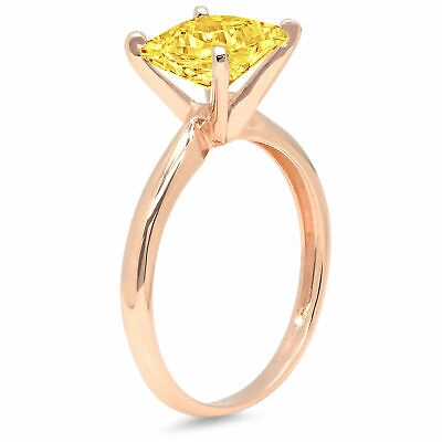 Pre-owned Pucci 2.5 Princess Designer Statement Bridal Classic Yellow Stone Ring 14k Rose Gold