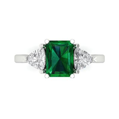 Pre-owned Pucci 3 Emerald Trillion 3stone Lab Created Emerald Classic Ring Solid 14k White Gold In Green