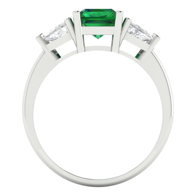Pre-owned Pucci 3 Emerald Trillion 3stone Lab Created Emerald Classic Ring Solid 14k White Gold In Green