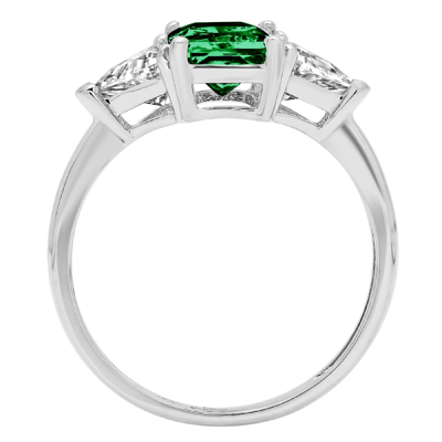 Pre-owned Pucci 3 Emerald Trillion 3stone Lab Created Emerald Classic Ring Solid 14k White Gold In Green