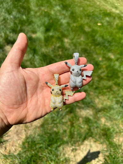 Pre-owned Harlembling Moissanite Real 925 Silver/gold Plated Iced Pickachu Pokemon Pendant Necklace In White