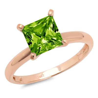 Pre-owned Pucci 3 Ct Princess Designer Statement Bridal Classic Peridot Ring Solid 14k Pink Gold