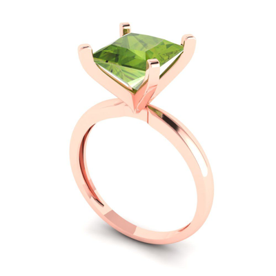 Pre-owned Pucci 3 Ct Princess Designer Statement Bridal Classic Peridot Ring Solid 14k Pink Gold