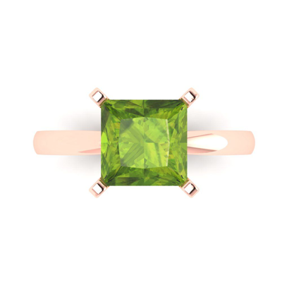 Pre-owned Pucci 3 Ct Princess Designer Statement Bridal Classic Peridot Ring Solid 14k Pink Gold