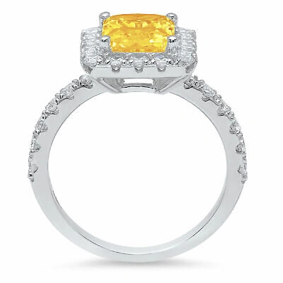 Pre-owned Pucci 3.90 Ct Emerald Halo Real Citrine Classic Bridal Statement Ring 14k White Gold In Yellow