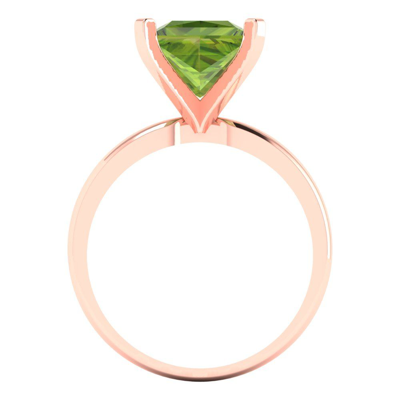 Pre-owned Pucci 3 Ct Princess Designer Statement Bridal Classic Peridot Ring Solid 14k Pink Gold