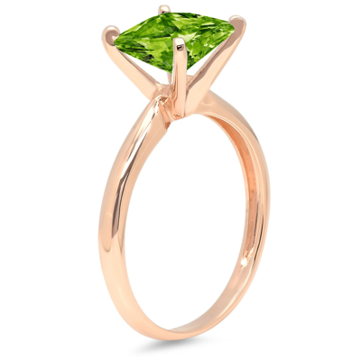 Pre-owned Pucci 3 Ct Princess Designer Statement Bridal Classic Peridot Ring Solid 14k Pink Gold